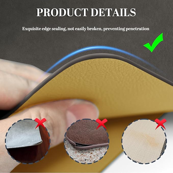 BLESWIN Faux Leather Placemats, PU Dining Table, Waterproof and Oil Resistant Easy to Clean, Heat Resistant Reversible Use Table Mats for Kitchen, Dining Table, Outdoor ??12 횞 17 Inch, Mud&Dark Yellow