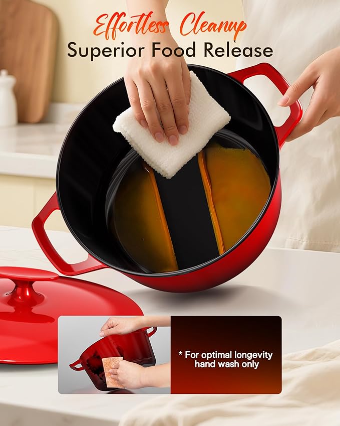 Nuwave 6QT LUX Healthy Enameled Cast Iron Dutch Oven Pot with Lid, Heavy Duty 7-Layer Enamel, Enhanced Rust Protection, Dual Handles, Oven Safe to 500째F for Sourdough Bread Baking, Braise, Stew, Roast