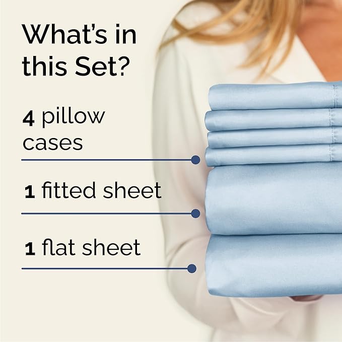 Queen 6 Piece Sheet Set - Cooling & Breathable Bed Sheets - Hotel Luxury Bed Sheets for Women, Men, Kids & Teens - Bedding with Deep Pockets & Easy Fit - Soft and Wrinkle Free - Queen Sky Blue Sheets