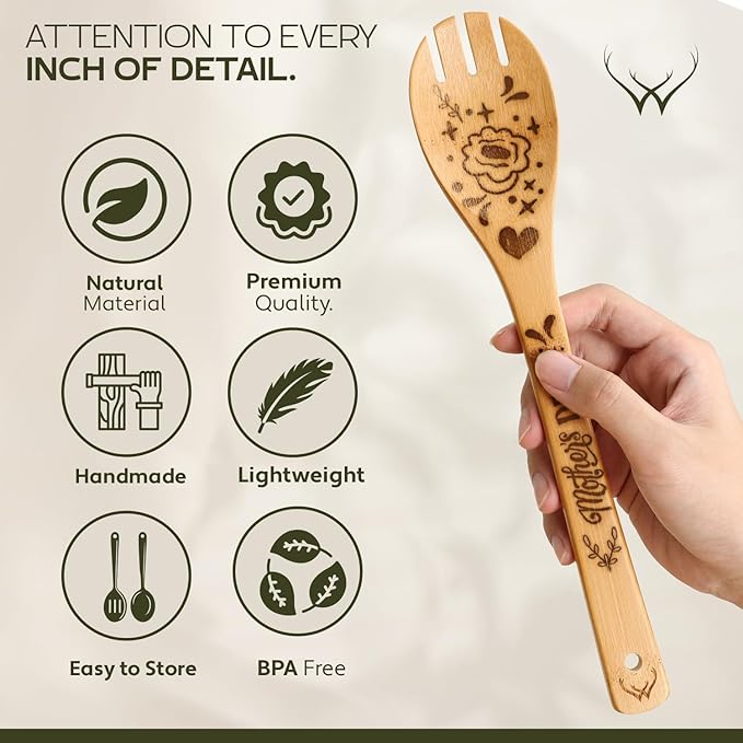 Kitchen gifts for Mom Wooden Spoons for Cooking 6-Piece Wooden Utensil Set with Spatulas & Spoons, Heat-Resistant, Eco-Friendly Kitchen Utensils for Non-Stick Cookware - gifts for her