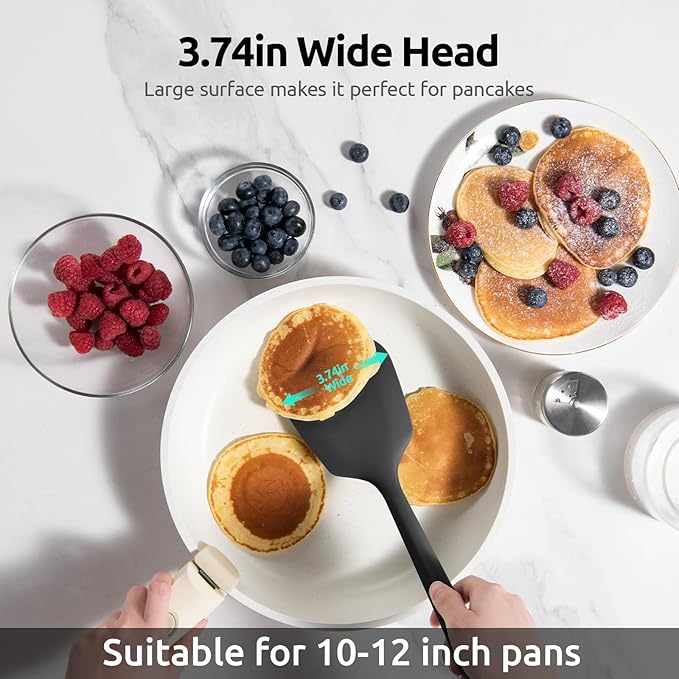 600쨘F Heat Resistant Silicone Turner: U-Taste 13.6in Long Solid & Slotted Thick Kitchen Spatula Flipper, Large Flexible Cooking Utensil for Flipping Egg in Nonstick Cookware (Classic Black, 2PCS)