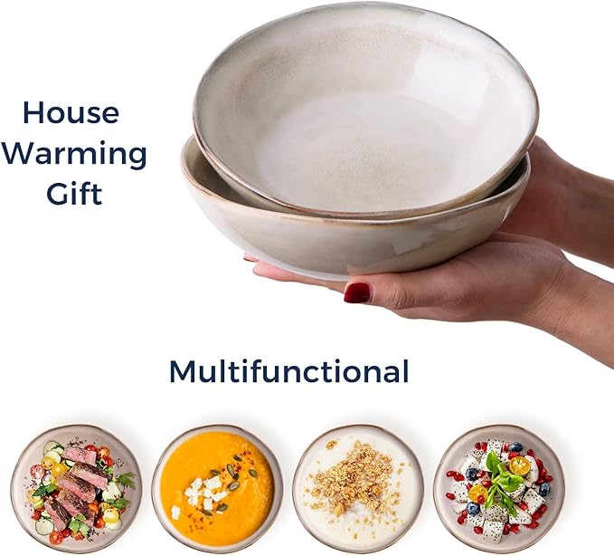 AmorArc Ceramic Cereal Bowls Set of 6, 24 oz Handmade Stoneware Bowls Set for Cereal Soup Salad, Stylish Kitchen bowls for Meal, Dishwasher & Microwave Safe, Reactive Glaze-Cappuccino