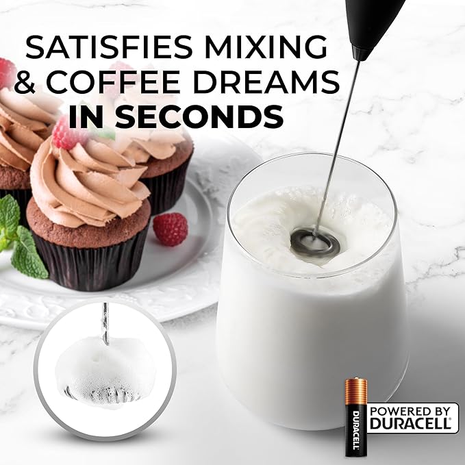 Zulay Kitchen Milk Frother Handheld Electric Whisk with AA Duracell Batteries ??Durable Drink Mixer for Coffee, Lattes, Cappuccinos & More - Carbon Black