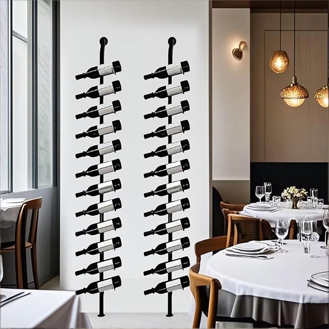Large Wall Mount Wine Rack, H 72.8inch Wall Mounted Shelves for Bar, Holds 12 Metal Wine Storage Holder, for Commercial Restaurants Pantry Bar Wine Cellar (Black, Second Row - 24 Bottles)