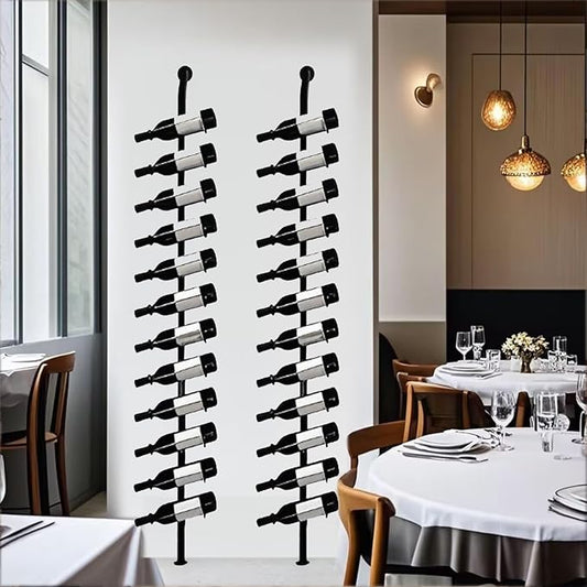 Large Wall Mount Wine Rack, H 72.8inch Wall Mounted Shelves for Bar, Holds 12 Metal Wine Storage Holder, for Commercial Restaurants Pantry Bar Wine Cellar (Black, Second Row - 24 Bottles)