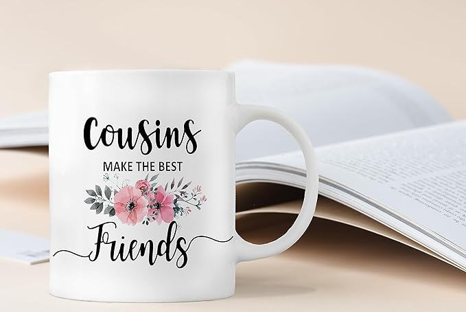 QASHWEY Cousin Gifts Coffee Mug, Gifts for Cousins, Cousin Gifts for Women, Birthday Gift for CousinFemale Coffee Cups Ceramic 11oz, Cousins Make the Best Friends Tea Cup