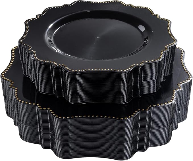 COLOSUS 60pcs Disposable Plastic Plates Set, Gold Black Party Plates, 30pcs Dinner Plates and 30pcs Salad/Dessert Plates for Wedding, Party, Anniversary, Daily Use竊똍ew Year