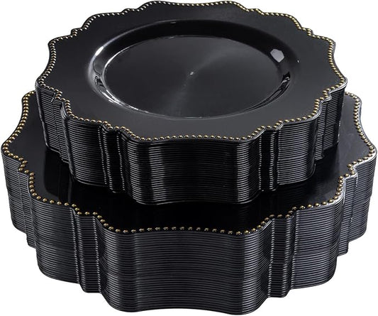COLOSUS 60pcs Disposable Plastic Plates Set, Gold Black Party Plates, 30pcs Dinner Plates and 30pcs Salad/Dessert Plates for Wedding, Party, Anniversary, Daily Use竊똍ew Year