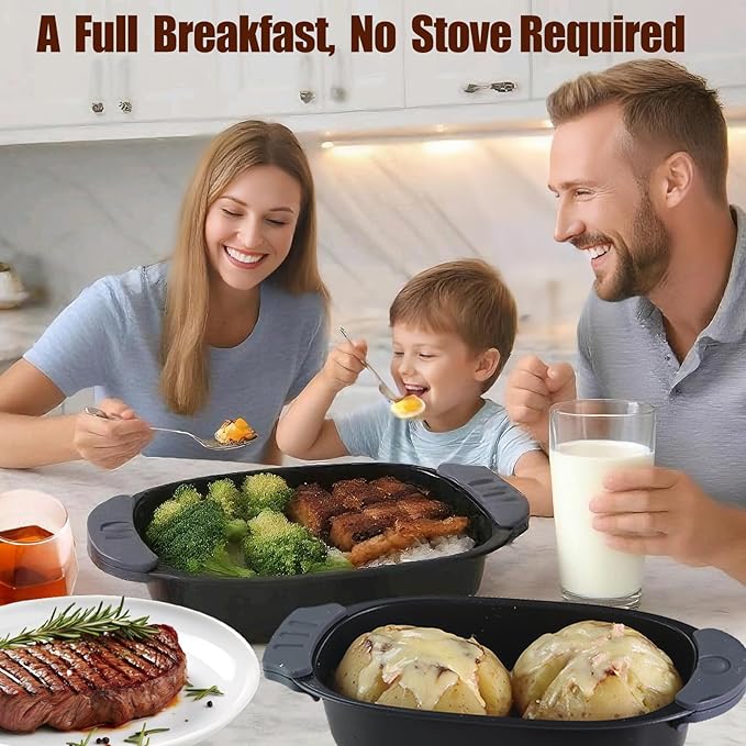 Quick-Heat Microwave Grill Pan & Bacon Cooker | The Perfect Kitchen Addition for Single Servings & Fast Family Sides.Compact Multi-Use Microwave Cookware with Lid for Chicken, Veggies,Pancakes | Dishwasher Safe,Portable for Kitchen, RV, Dorm, Office(Red)