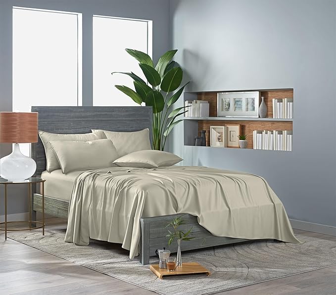 Pure Bamboo Twin XL Sheets, Genuine 100% Organic Viscose Derived from Bamboo Bed Sheet Set, Luxuriously Soft & Cooling, Double Stitching, 2 Year Quality Promise (Twin XL, Birch)