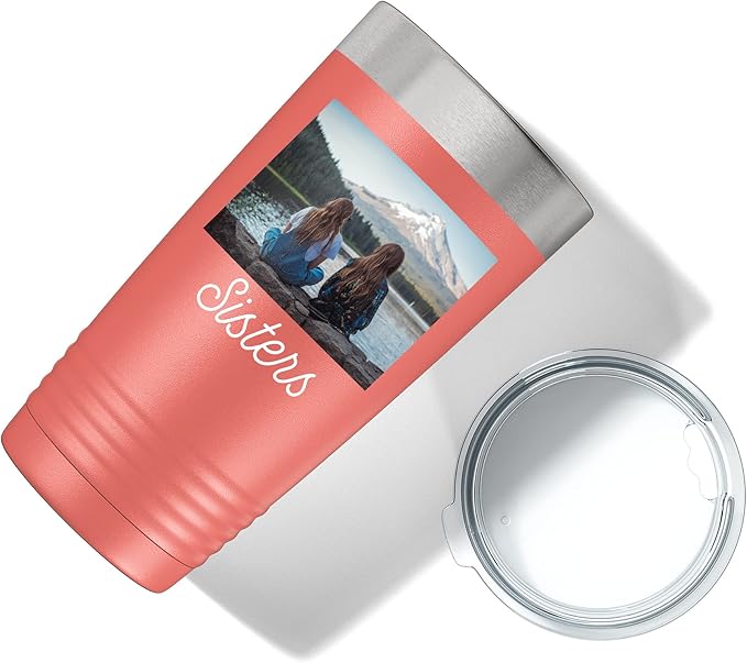 Personalized 20oz (17 Colors) Photo Picture Printed Insulated Stainless Steel Powder Coated Tumbler with Lid ??Customized Mom Mother's Day Gift Gift for Men, Custom Mum Women Dad Men (Coral)
