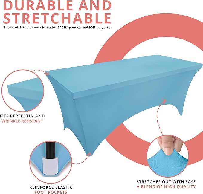 Utopia Kitchen Spandex Tablecloth 2 Pack [6FT, Blue Mist] Tight, Fitted, Washable and Wrinkle Resistant Stretch Rectangular Patio Table Cover for Event, Wedding, Banquet & Parties [72Lx30Wx30H Inch]