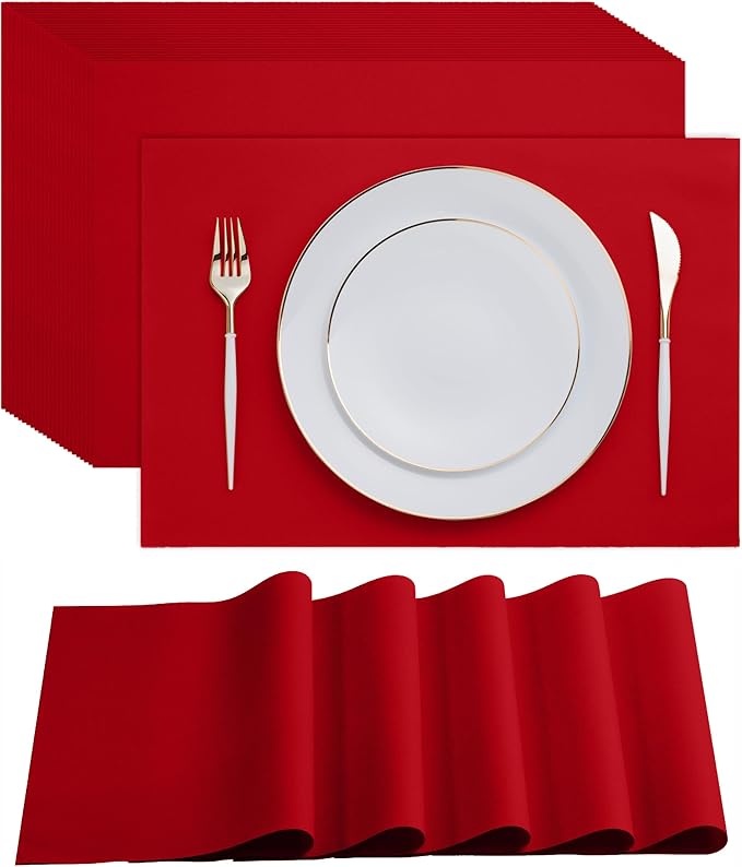 Disposable Red Paper Placemats for Dining Table - 100-Pack 18" x 12" Cloth-Like Rectangle Paper Placemats for Christmas, Baby, Kids, Party Or Weddings.