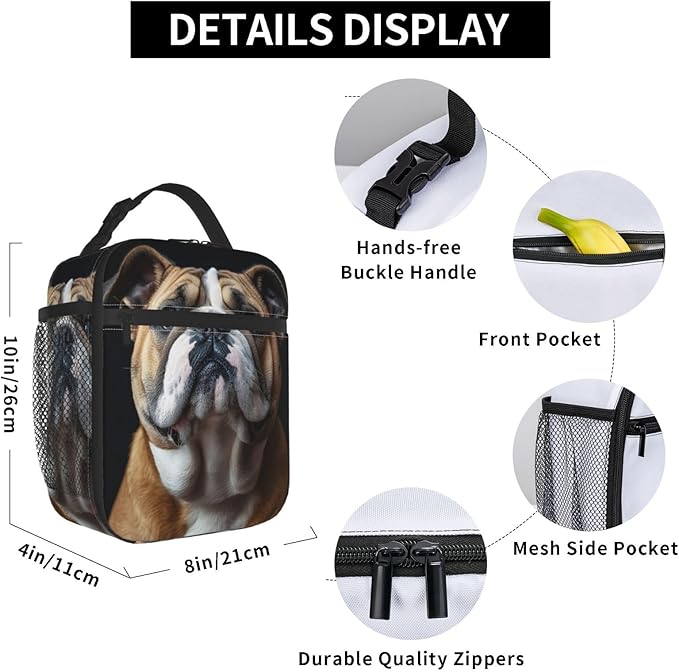 VANZEV Insulated Lunch Box for Women Men, Bulldog Theme Lunch Box Reusable Portable Lunch Bag Cooler Tote Waterproof Lunch Container for Office Picnic Work Travel