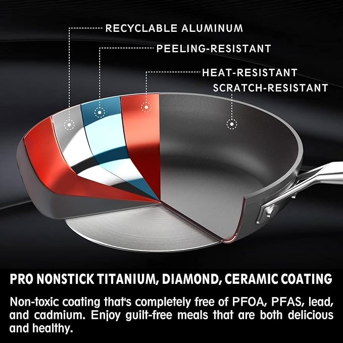 MsMk Nonstick Deep Frying Pan, 4.5 Quart Saute Pan with lid, 11 inch, Stay-Cool Handle, Smooth Bottom, PFAS Free Non-Toxic, Oven safe to 700?? Induction, Ceramic and Gas Cooktops