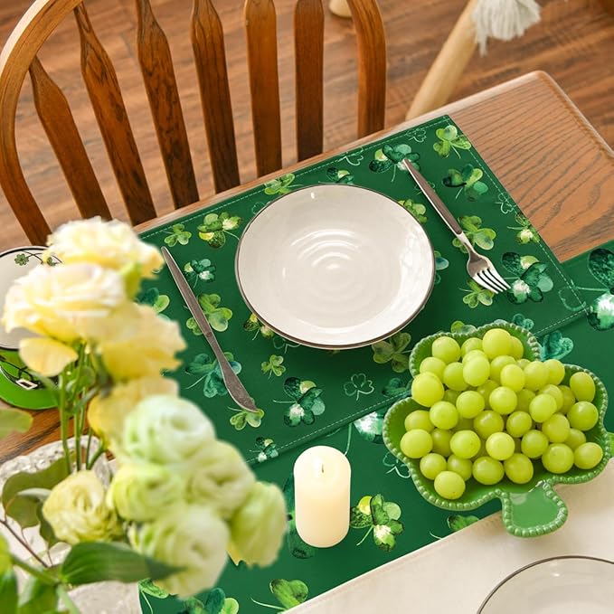 Artoid Mode Green Lucky Shamrock St. Patrick's Day Placemats Set of 4, 12x18 Inch Seasonal Spring Table Mats for Party Kitchen Dining Decoration