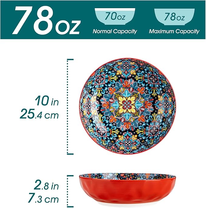 vancasso Large Serving Bowls, 78 Oz Extra Large Salad Bowls Set of 2, Bohemian Decorative Bowls for Salad, Fruit, Pasta and Dinner, Serving Dishes Set for Party, Dishwasher & Microwave Safe竊뛕ed