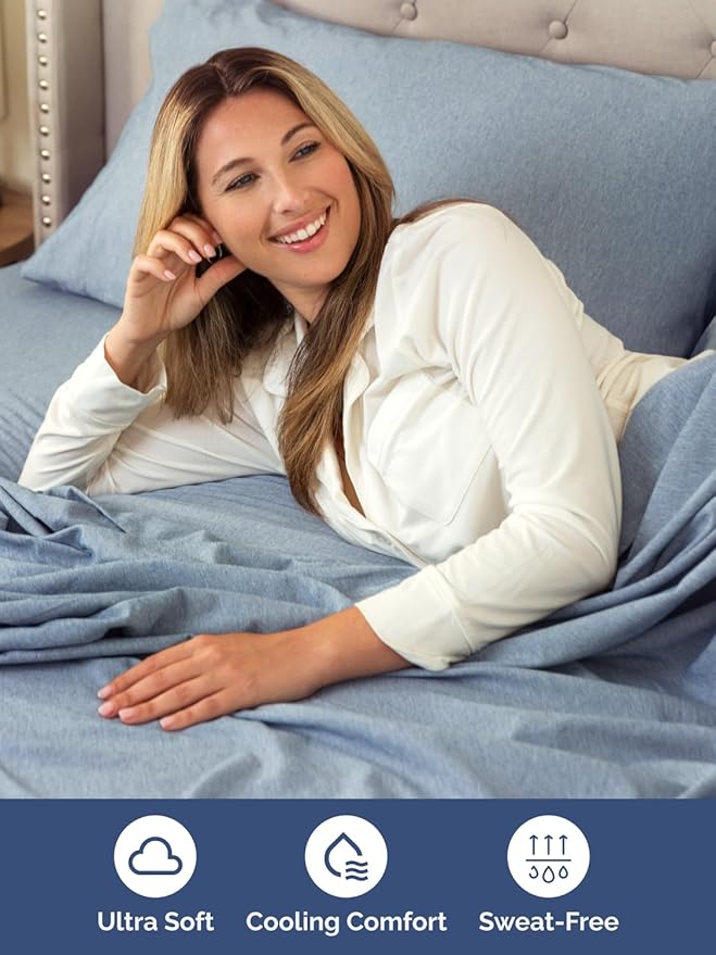 Extra Deep Pocket Twin XL Sheets - 3 Piece Breathable & Cooling Bed Sheets - Hotel Luxury Bed Sheet Set - Soft, Wrinkle Free & Comfy - Easily Fits Extra Deep Mattresses - Heathered Blue Sheets Set