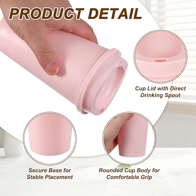 uxcell 4Pcs Reusable Coffee Cups with Lids, 16oz Travel Coffee Mugs Spill Proof Water Tumblers Drinking Cups for Hot and Cold Drinks Juice Tea, Pink