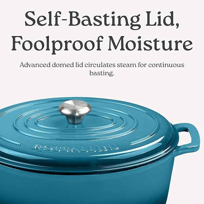 Signature Enameled Cast Iron Oval Dutch Oven | Non-Stick Serving Pot with Tight Fitting Lid for Perfect Roasting, Baking, Sauteing, and Bread Making | 8Q [Sage]