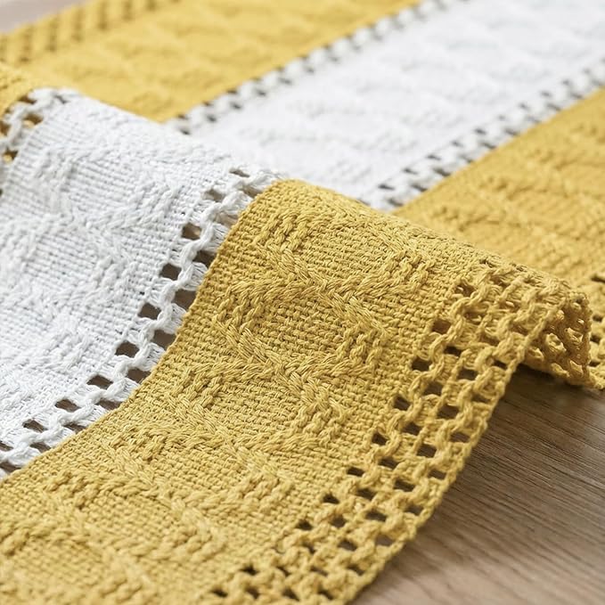 Artoid Mode Yellow Farmhouse Rustic Table Runner, Seasonal Hollow Kitchen Dining Table Decoration for Home Party Decor 12x48 Inch