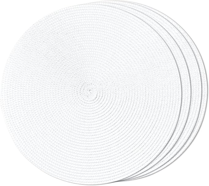 FunWheat Round Braided Placemats Set of 4 Place Mats for Dining Tables Woven Washable Non-Slip Table mats Small 13 inch(S White, 4pcs)