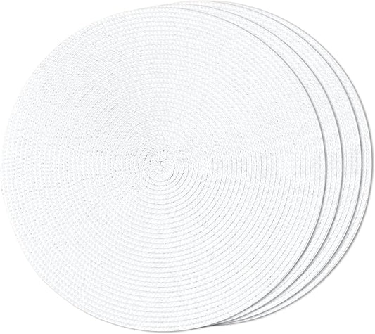 FunWheat Round Braided Placemats Set of 4 Place Mats for Dining Tables Woven Washable Non-Slip Table mats Small 13 inch(S White, 4pcs)