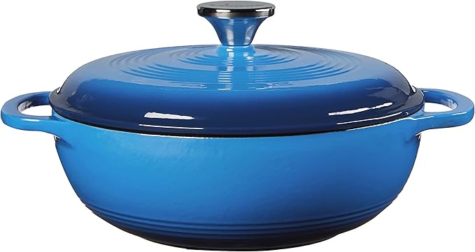 Lodge 3 Quart Enameled Cast Iron Dutch Oven with Lid ??Dual Handles ??Oven Safe up to 500째 F or on Stovetop - Use to Marinate, Cook, Bake, Refrigerate and Serve ??Caribbean Blue