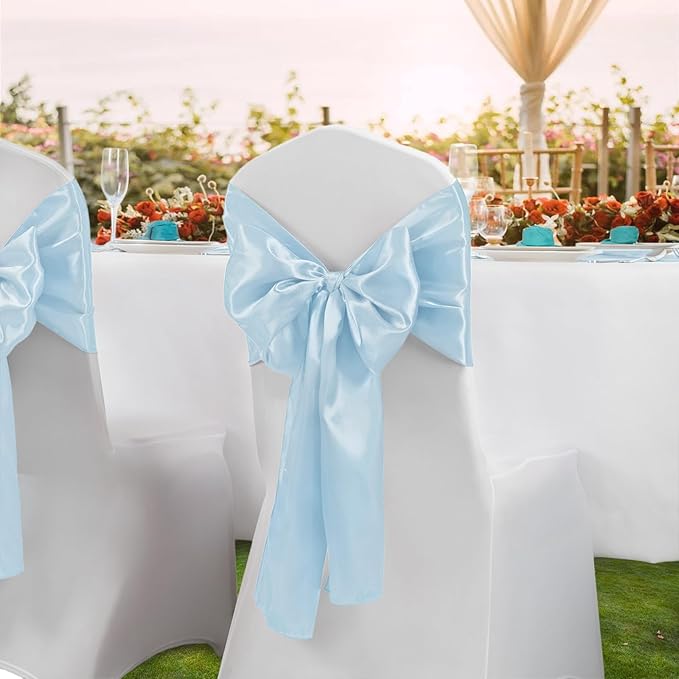 Horbaunal 6 Pack Satin Runners 12 x 108 Inch Bright Silky Smooth Satin Table Runners for Birthday Wedding Party Banquets, Pale Blue