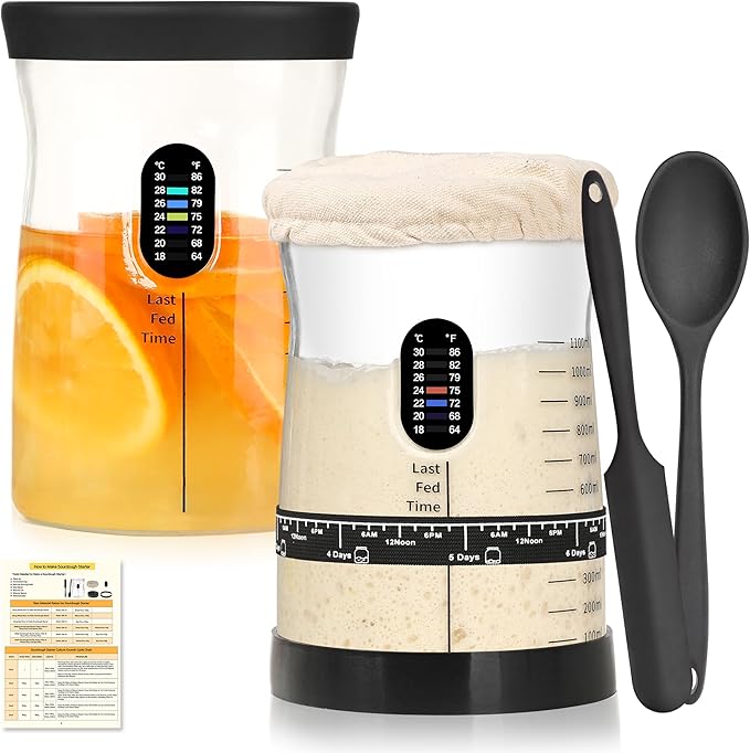 Pro Sourdough Starter Kit- 50oz Large Capacity Sourdough Starter Jar, 17 Flavorful Fermentation Recipes, Sourdough Bread Baking Supplies for Making Delicious Sourdough Breads(2 Sets)