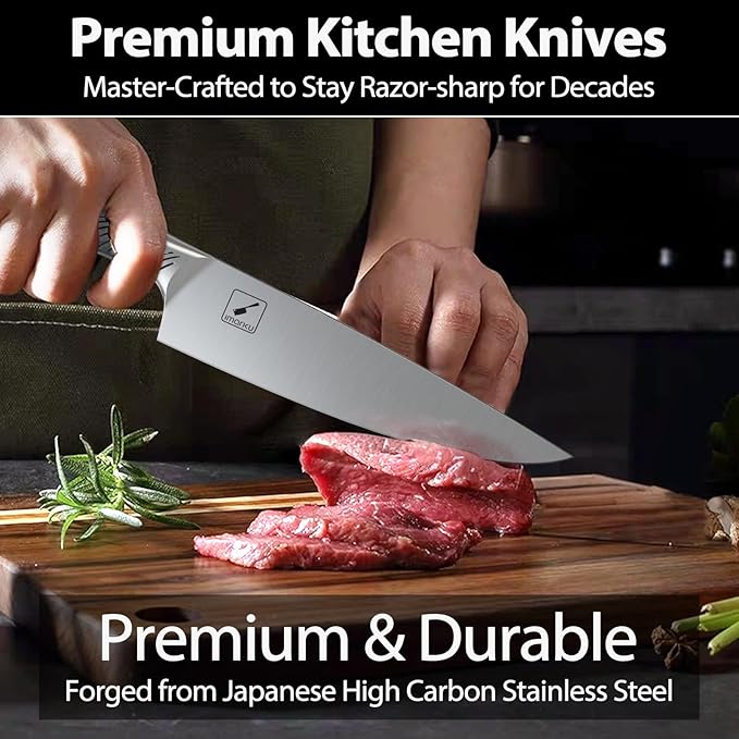 Knife Set, imarku 14Pcs Kitchen Knives Set, Premium Japanese Knife Set with Block, Razor-Sharp High Carbon Stainless Steel Knives Set for Kitchen, Dishwasher Safe, Built-in Sharpener, Black