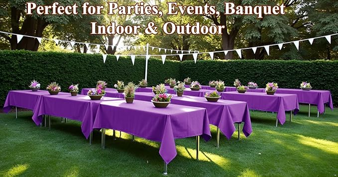 [6 Pack] Purple Paper Tablecloth Disposable for Rectangle Tables, 54 X 108 Inch Party Table Cover with Plastic Backing, Waterproof 3 Ply Table Cloth for Church Event Club Parties