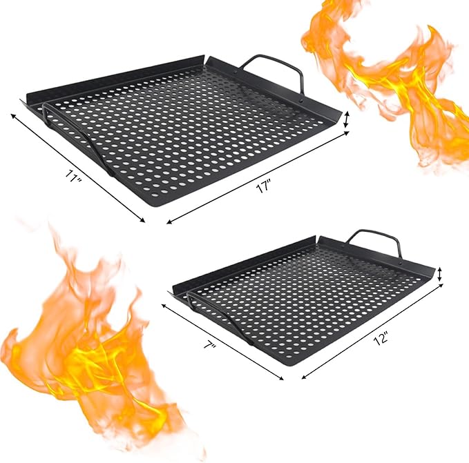 Banax BBQ Grilling Pans, Stainless Steel Grill Pan 7" X 12" With Handles for Indoor and Outdoor Use, With Holes for Meat, Vegetables, Seafood and Camping Accessories