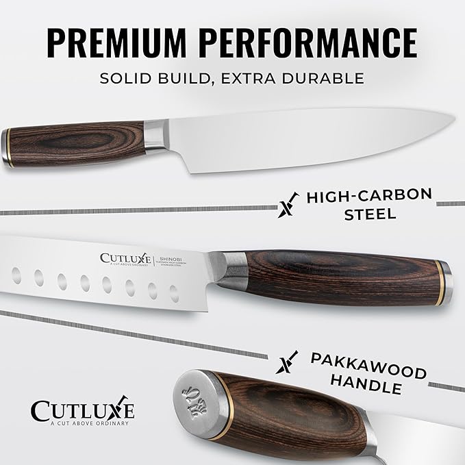 Cutluxe 3-Piece Chef Knife Set ??Ultra Sharp Japanese Kitchen Knives, High Carbon Stainless Steel Blades, Full Tang Pakkawood Handles ??Shinobi Series