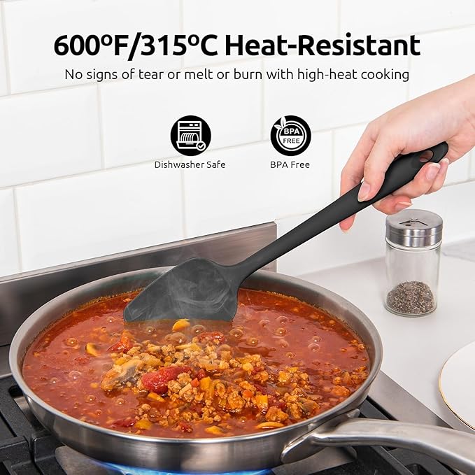 U-Taste 600쨘F Heat Resistant Silicone Spatulas: Flexible Food-Grade Silicon Baking Scraper, Kitchen Cooking Mixing Utensils with Upgraded Sturdy Handle Tip for Nonstick Cookware (4-Pc., Black)