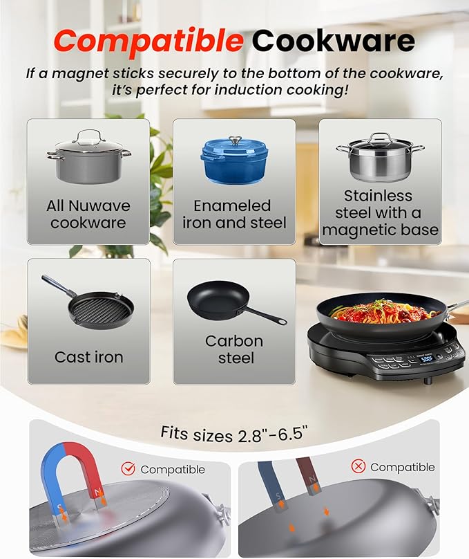 Nuwave Portable Induction Cooktop Diamond with Probe, Advanced Countertop Burner, 91 Temps from 100째F to 500째F, 12?쒾hatter-Proof Ceramic Glass & 6.5?쒱eating Coil, Ideal for RV Camp,Small Apt,Travel