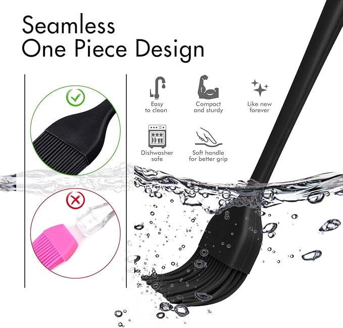HOTEC 600??Heat Resistasnt Basting Brushes, BPA Free Silicone Pastry Brush, Spread Oil Butter Sauce Marinades for BBQ Grill Barbecue Baking Kitchen Cooking Dishwasher Safe (Black 2)