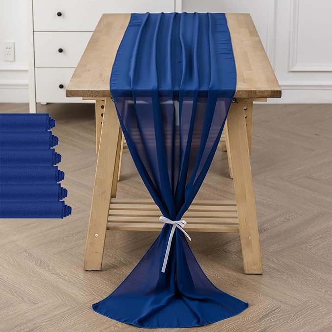 flohar 6Pack 9ft Chiffon Table Runner 14x108 Inch Sheer Romantic Table Runner for Wedding Birthday Party Bridal Shower Outdoor Decoration-Royal Blue