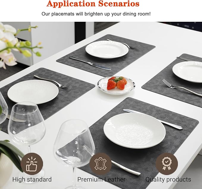Bxzandya Vinyl Placemats Set of 12 Heat Resistant Easy Clean Non-Slip Place Mats for Dining Table Faux Leather Waterproof Stain Resistant Wipeable Washable PVC Table Mats(12, Gray)