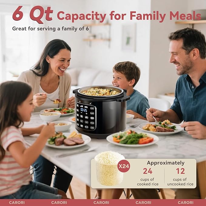 9-in-1 Electric Pressure Cooker 6 Qt, Stainless Steel Inner Pot, Programmable 12 Multi-Function Cooker with Safe Vent Design, Rice Cook, Slow Cook, Saut챕, Warmer & Sterilizer, Black