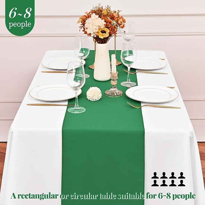 12 Pack Green Table Runner 9FT Polyester Table Runners,12x108 inch Rustic Farmhouse Table Runner, Washable and Reusable Table Runners for Wedding Birthday Parties Banquet Christmas