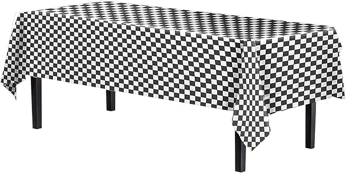 Party Solids Pack Of 6, Premium Plastic Tablecloth 54in. x 108in. Rectangle Table Cover - Checkered