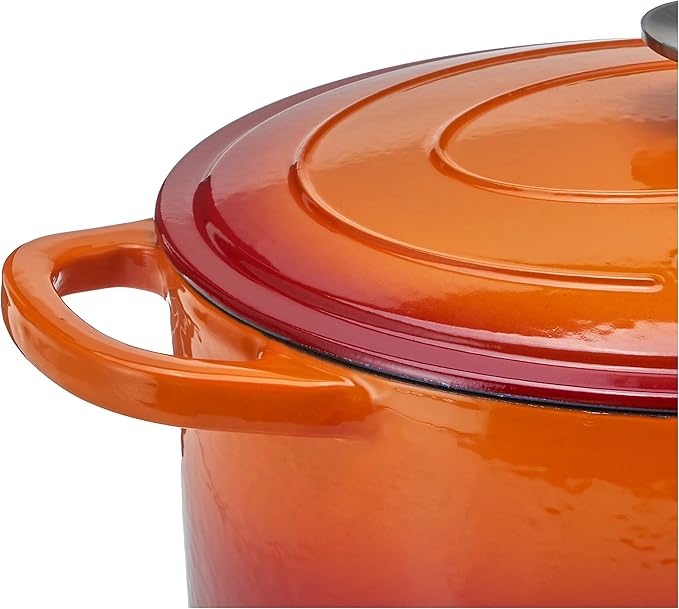 Crock Pot Artisan 7-Quart Oval Enameled Cast Iron Dutch Oven ??Sunset Orange, Durable Heavy-Duty Cookware for Slow Cooking, Roasting, Baking with Lid