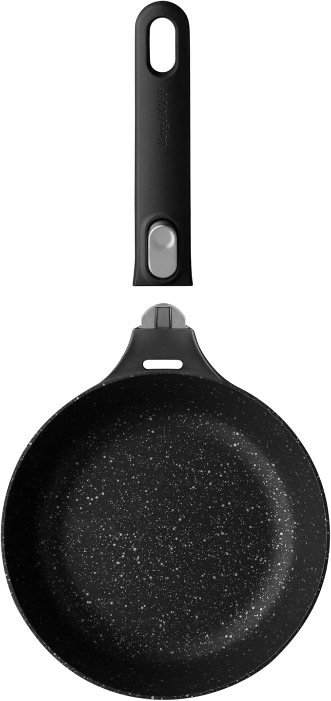 BergHOFF GEM Non-Stick Cast Aluminum Frying Pan 8" 1.2 qt. Black Stay-Cool Detachable Handle Ferno-Green PFOA-Free Induction Cooktop Fast Heating Oven Safe