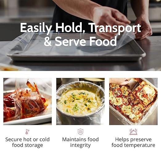 PanSaver Low Temperature Liners for Easy Clean Up - Disposable Buffet Pan Liners, Ovenable up to 220F - Clear (6 & 7 Quart Round - 15 x 15 IN)