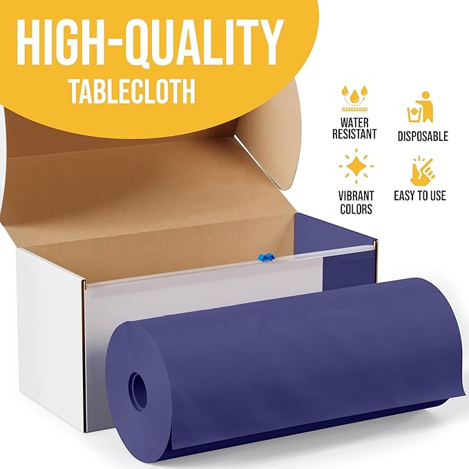 Party Solids 54 Inch X 300 Feet Navy Plastic Table Cover Roll in A Cut - to - Size Box with Convenient Slide Cutter. Cuts Up to 36 Rectangle 8 Feet Plastic Disposable Tablecloths