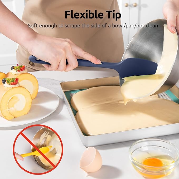 U-Taste 600쨘F Heat Resistant Silicone Spatulas: Flexible Food-Grade Silicon Baking Scraper, Kitchen Cooking Mixing Utensils with Upgraded Sturdy Handle Tip for Nonstick Cookware (4-Pc., Midnight Blue)