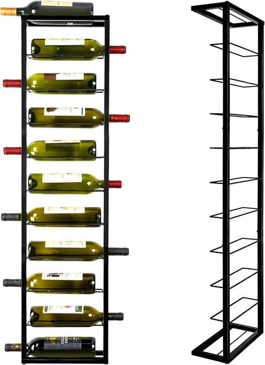 Wall Mounted Wine Rack: Metal Hanging 10 Bottle Wine Holder - Black Wine Storage Rack