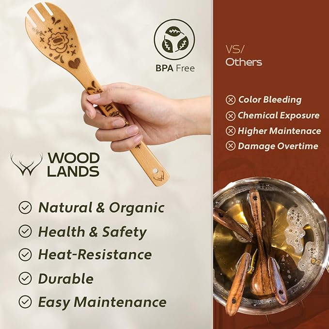Kitchen gifts for Mom Wooden Spoons for Cooking 6-Piece Wooden Utensil Set with Spatulas & Spoons, Heat-Resistant, Eco-Friendly Kitchen Utensils for Non-Stick Cookware - gifts for her