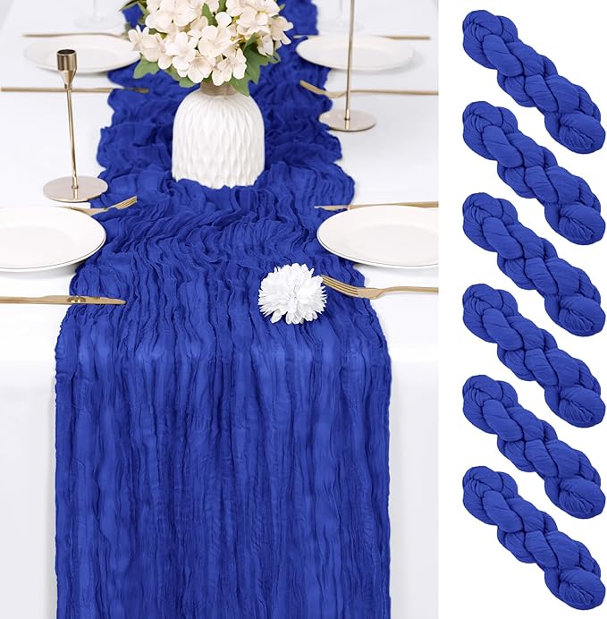 RealBox 6 Pack Royal Blue Cheesecloth Table Runner 17x108 Inch Semi Sheer Boho Gauze Cheese Cloth Fabric Table Runners Table Decor for Wedding Party Baby Shower Birthday Home Decor Garden Farmhouse